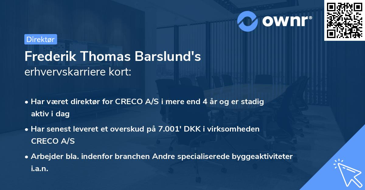 Frederik Thomas Barslund's erhvervskarriere kort