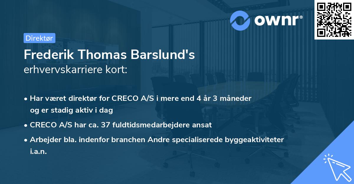 Frederik Thomas Barslund's erhvervskarriere kort