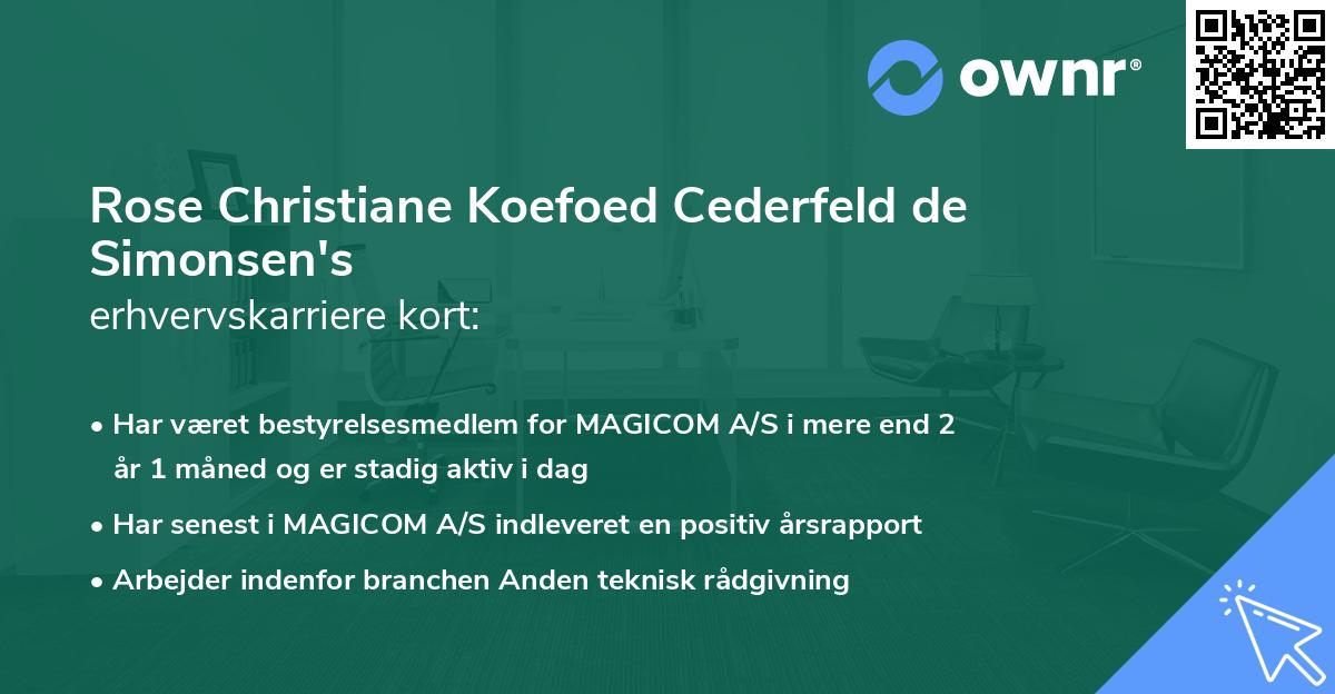 Rose Christiane Koefoed Cederfeld de Simonsen's erhvervskarriere kort