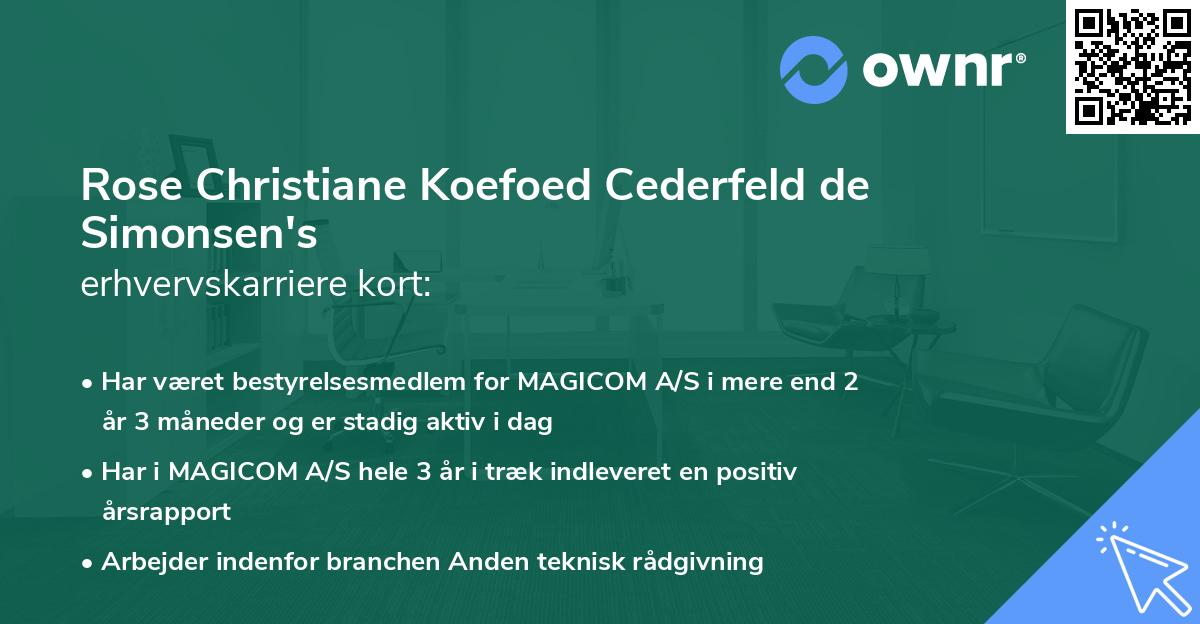 Rose Christiane Koefoed Cederfeld de Simonsen's erhvervskarriere kort