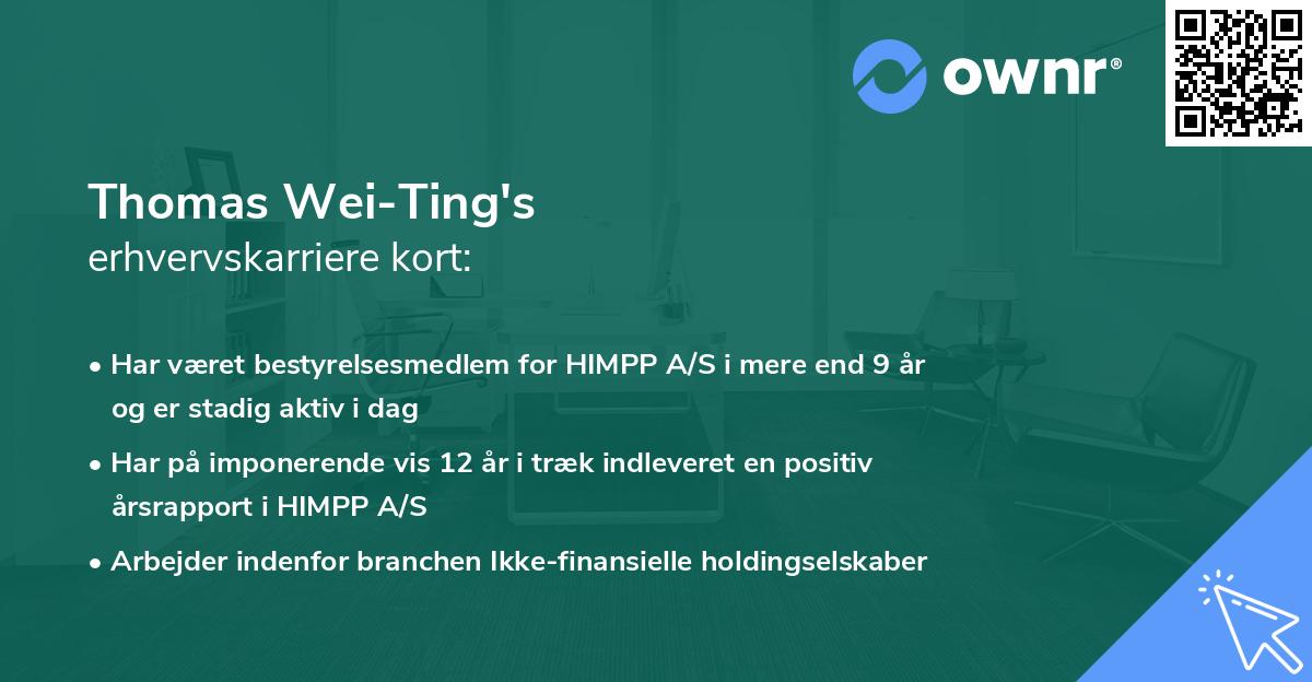 Thomas Wei-Ting's erhvervskarriere kort
