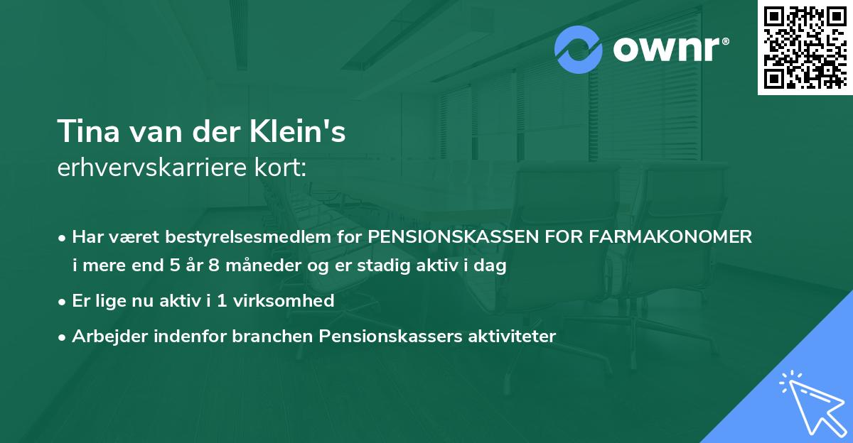 Tina van der Klein's erhvervskarriere kort