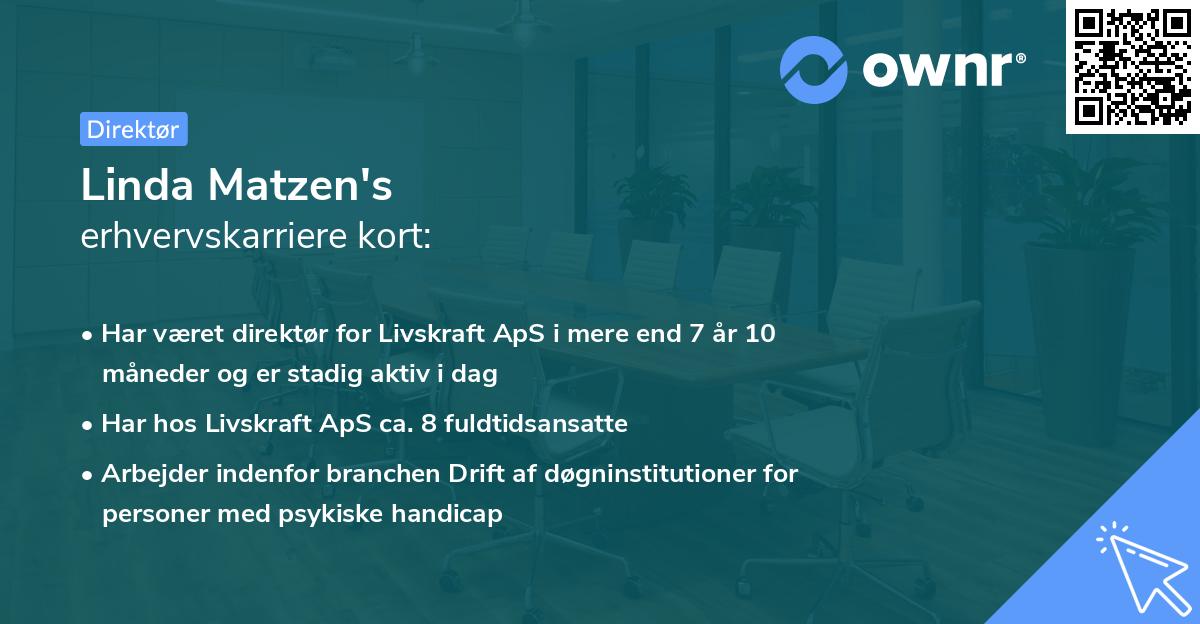 Linda Matzen's erhvervskarriere kort