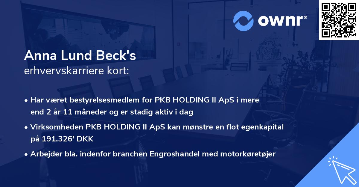 Anna Lund Beck's erhvervskarriere kort