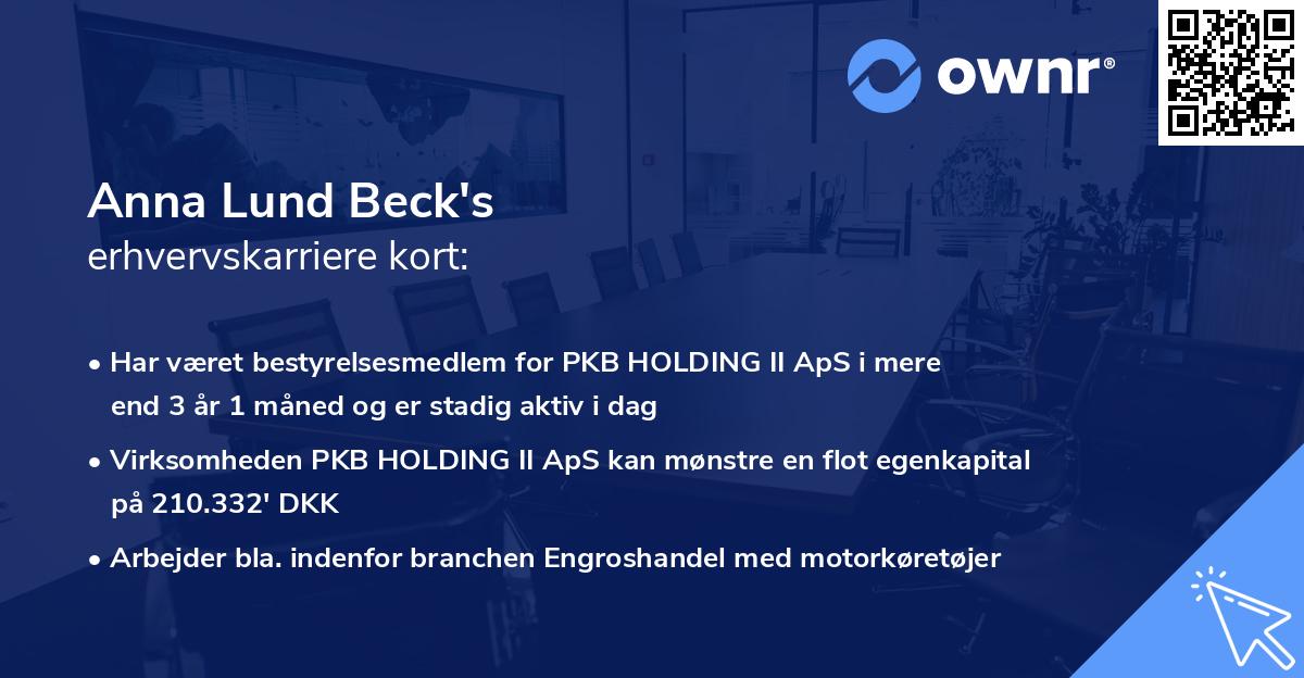 Anna Lund Beck's erhvervskarriere kort