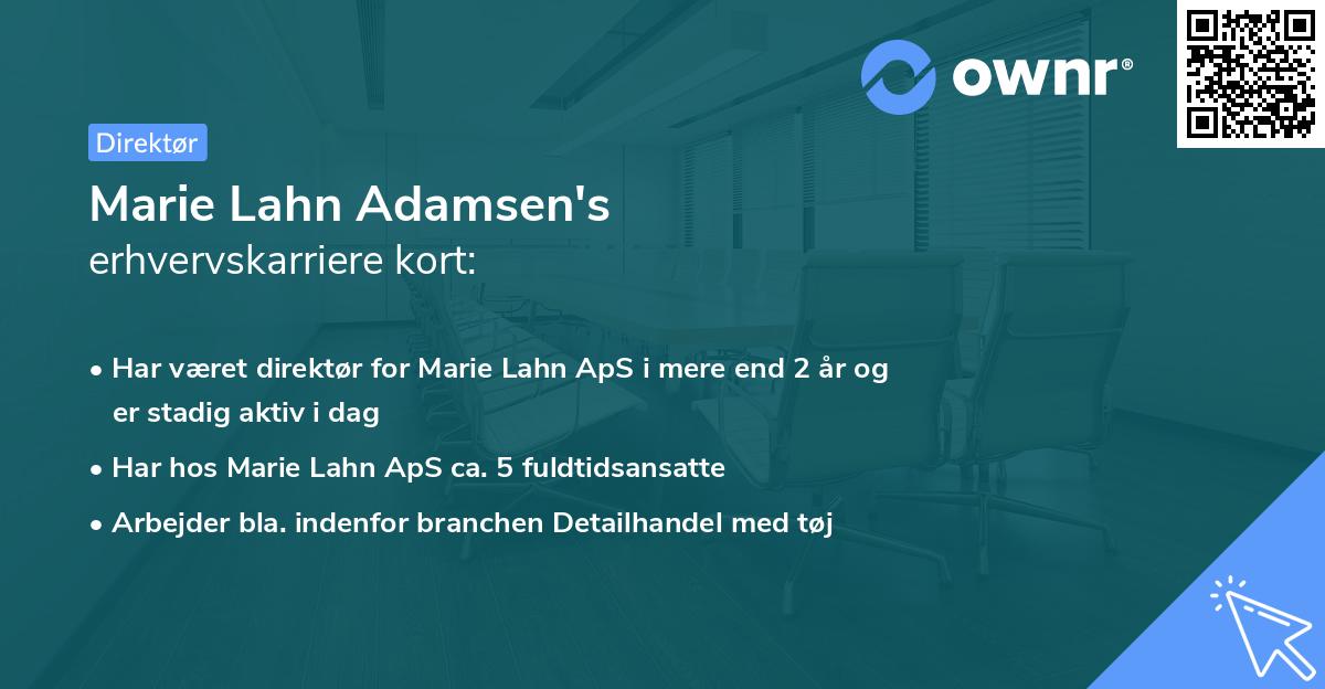 Marie Lahn Adamsen's erhvervskarriere kort