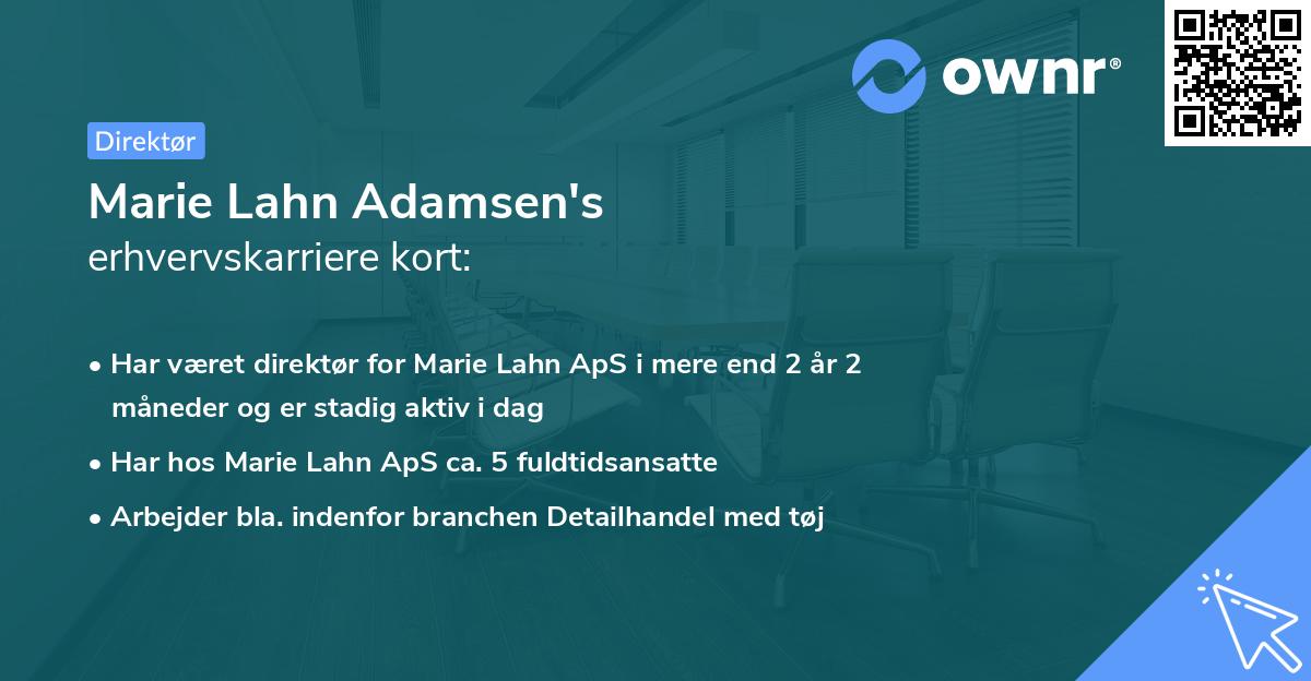 Marie Lahn Adamsen's erhvervskarriere kort