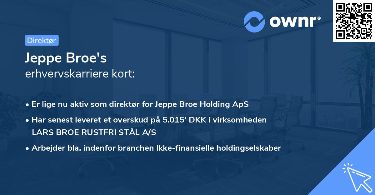 Jeppe Broe's erhvervskarriere kort