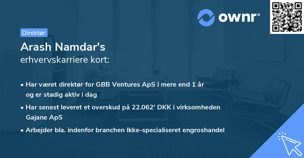 Arash Namdar's erhvervskarriere kort