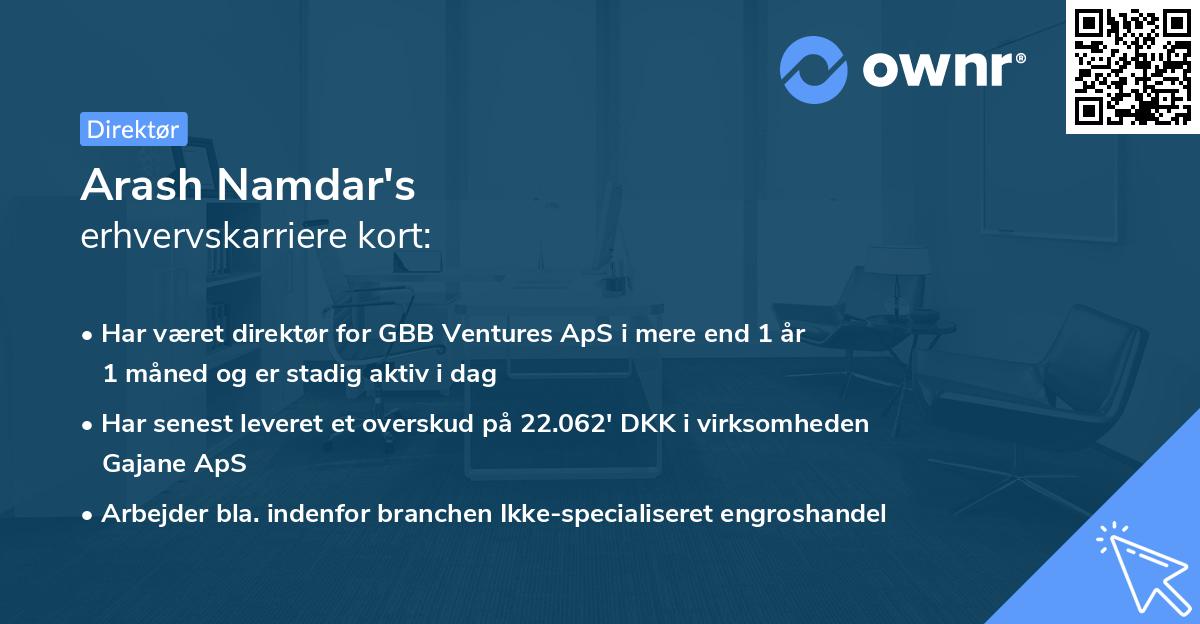 Arash Namdar's erhvervskarriere kort