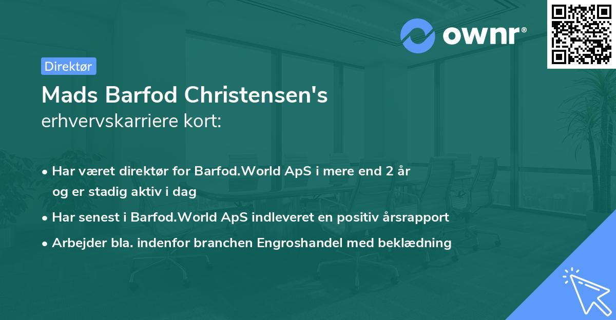 Mads Barfod Christensen's erhvervskarriere kort