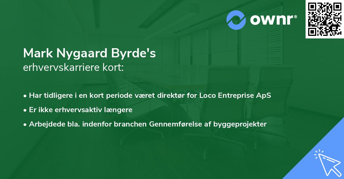 Mark Nygaard Byrde's erhvervskarriere kort