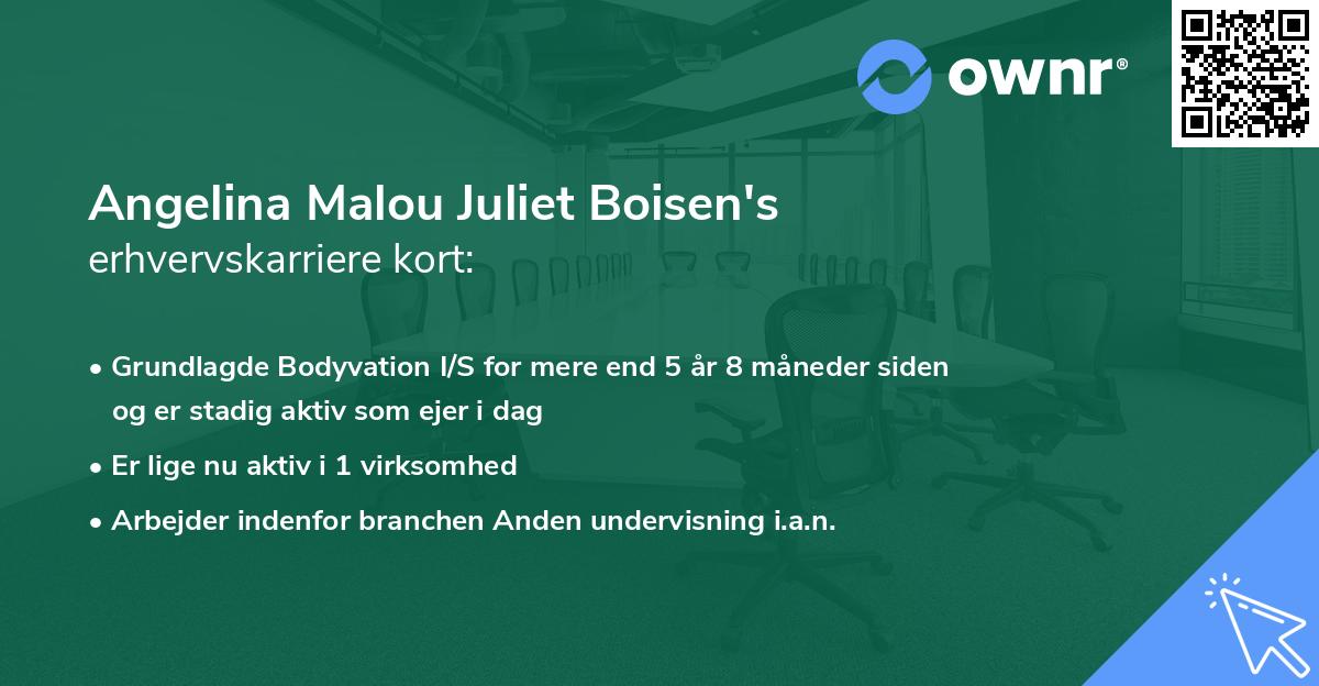 Angelina Malou Juliet Boisen's erhvervskarriere kort
