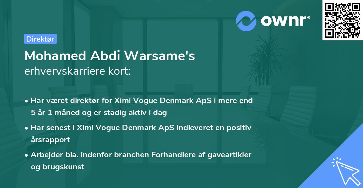 Mohamed Abdi Warsame's erhvervskarriere kort