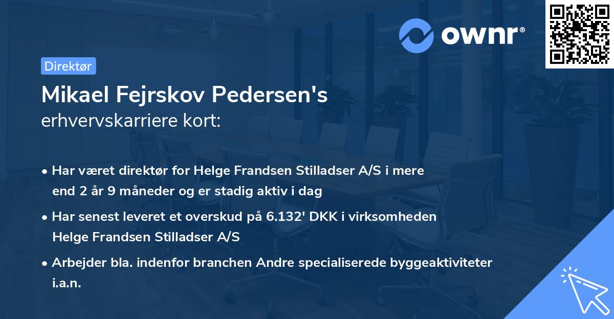 Mikael Fejrskov Pedersen's erhvervskarriere kort