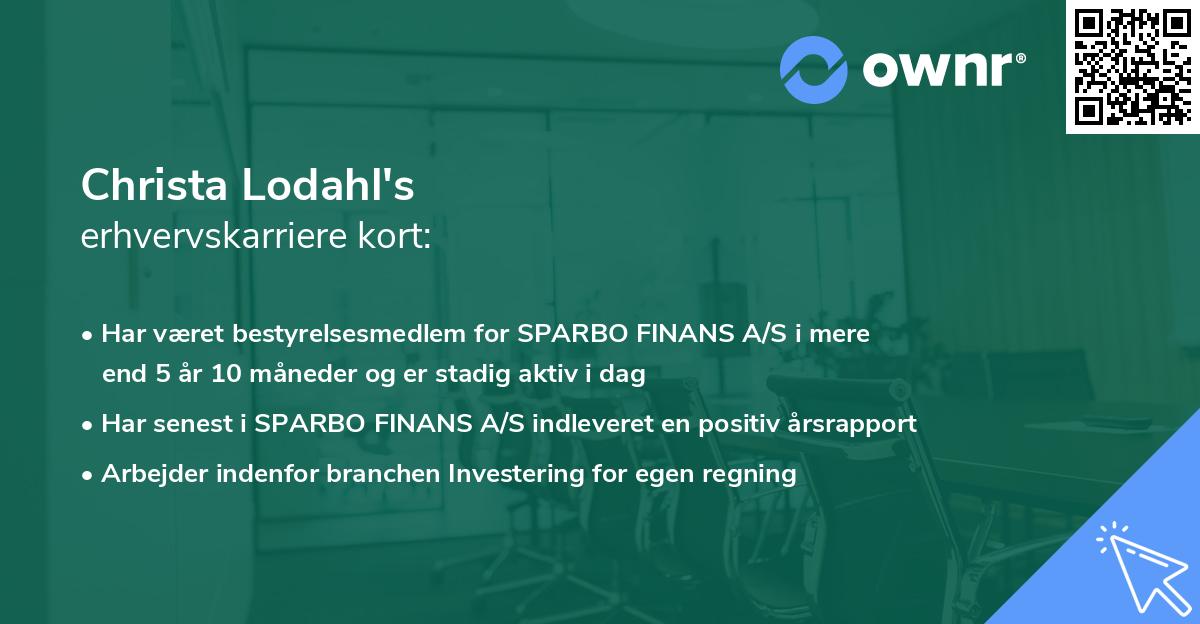 Christa Lodahl's erhvervskarriere kort