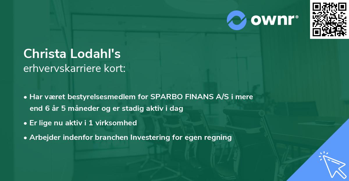 Christa Lodahl's erhvervskarriere kort