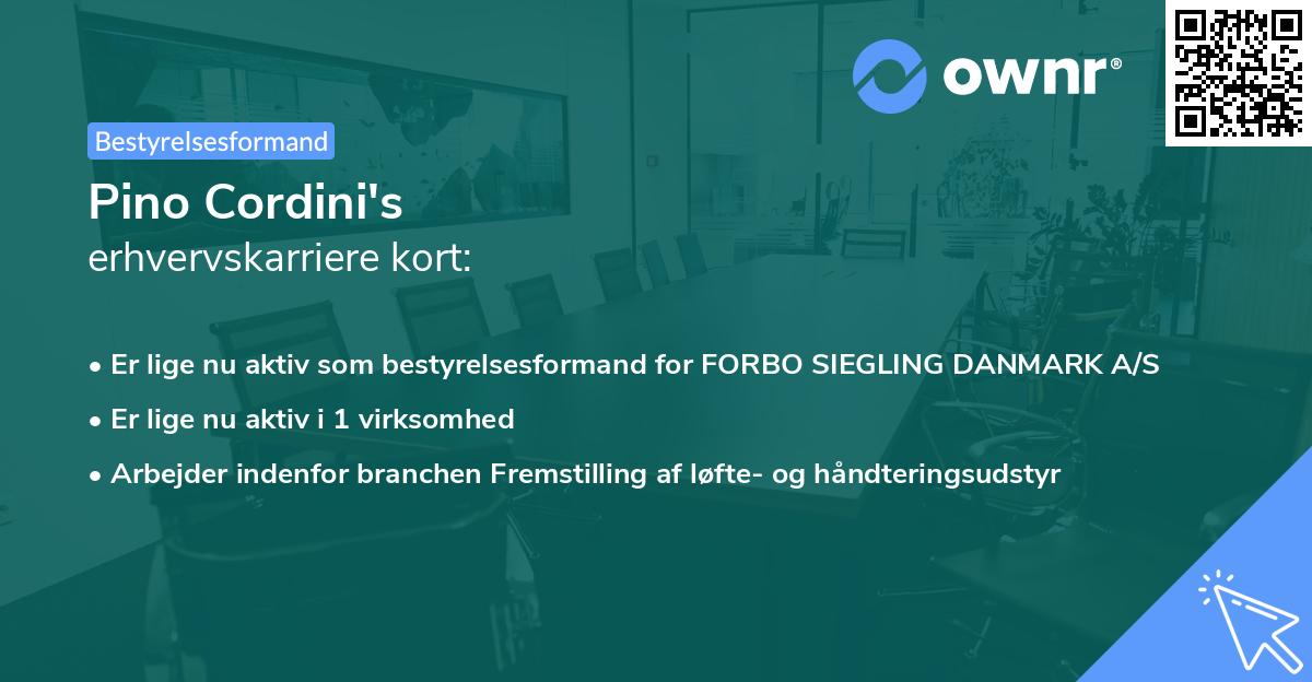 Pino Cordini's erhvervskarriere kort