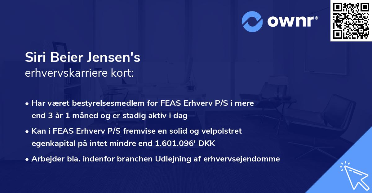 Siri Beier Jensen's erhvervskarriere kort