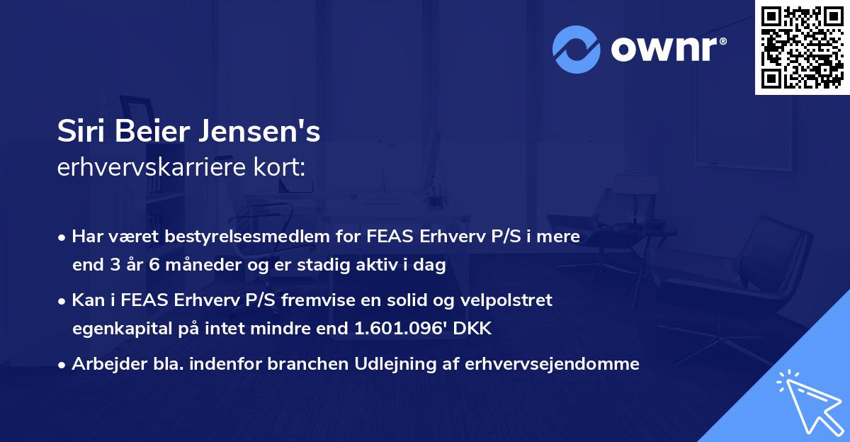 Siri Beier Jensen's erhvervskarriere kort
