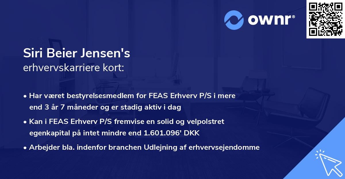 Siri Beier Jensen's erhvervskarriere kort