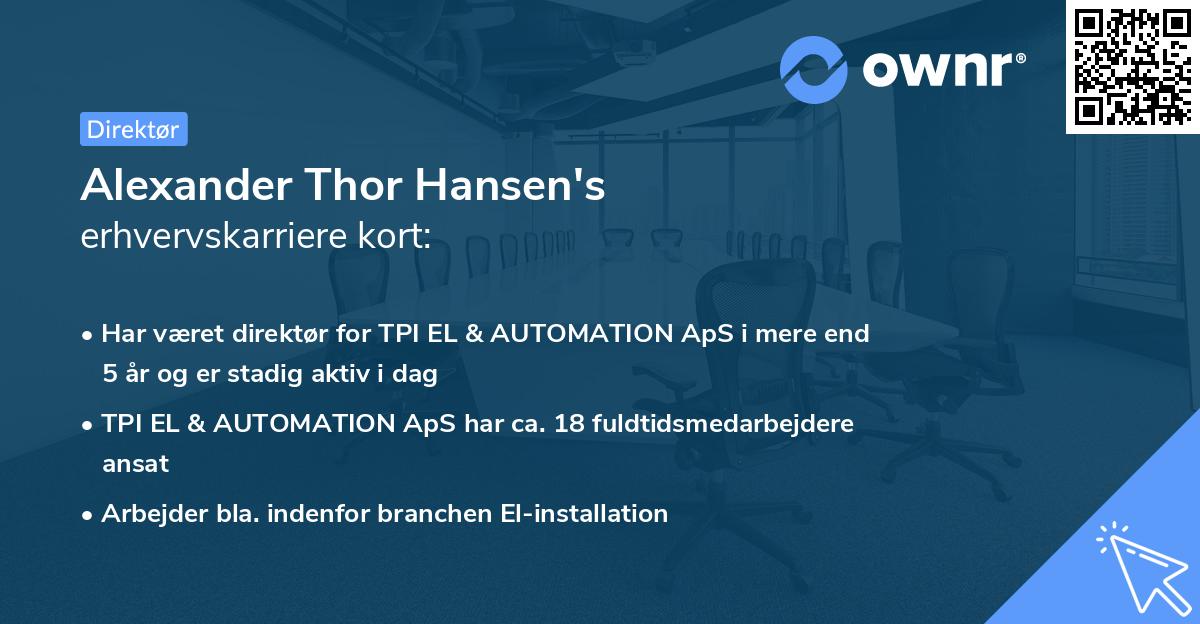 Alexander Thor Hansen's erhvervskarriere kort