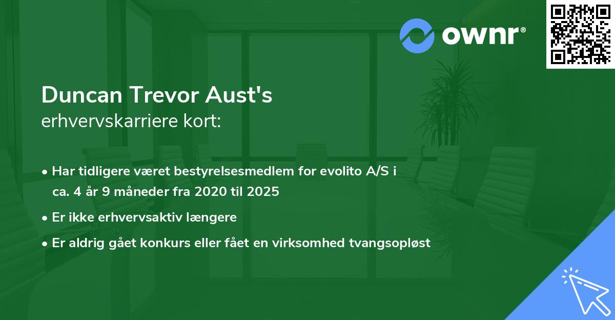 Duncan Trevor Aust's erhvervskarriere kort