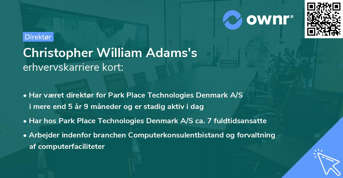 Christopher William Adams's erhvervskarriere kort