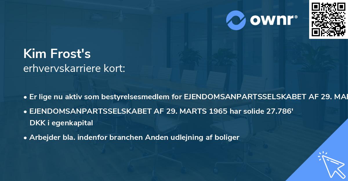 Kim Frost's erhvervskarriere kort