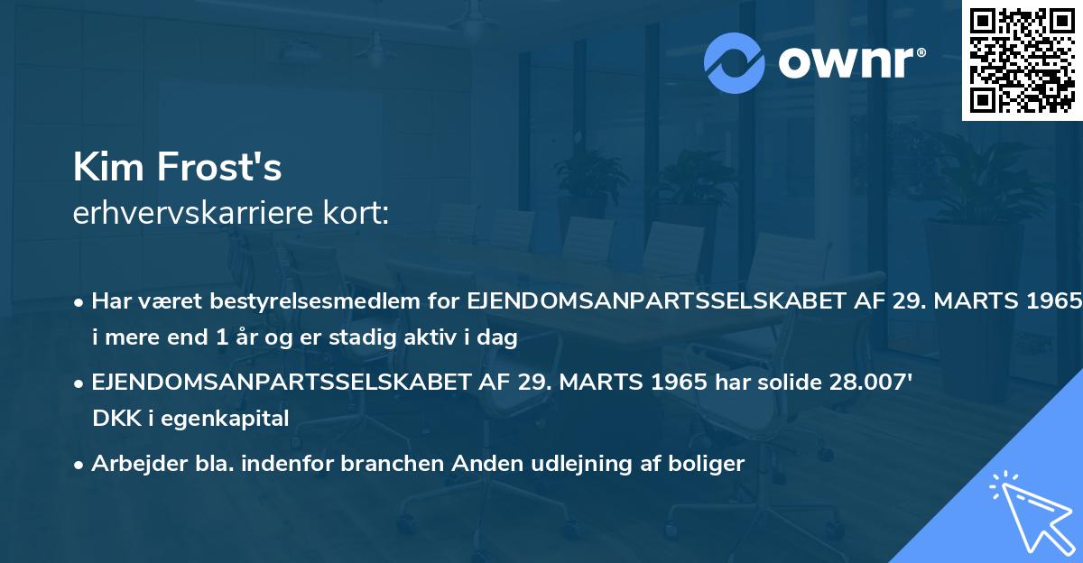 Kim Frost's erhvervskarriere kort