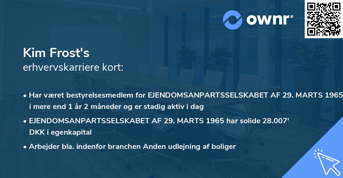 Kim Frost's erhvervskarriere kort