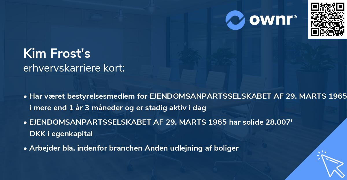 Kim Frost's erhvervskarriere kort