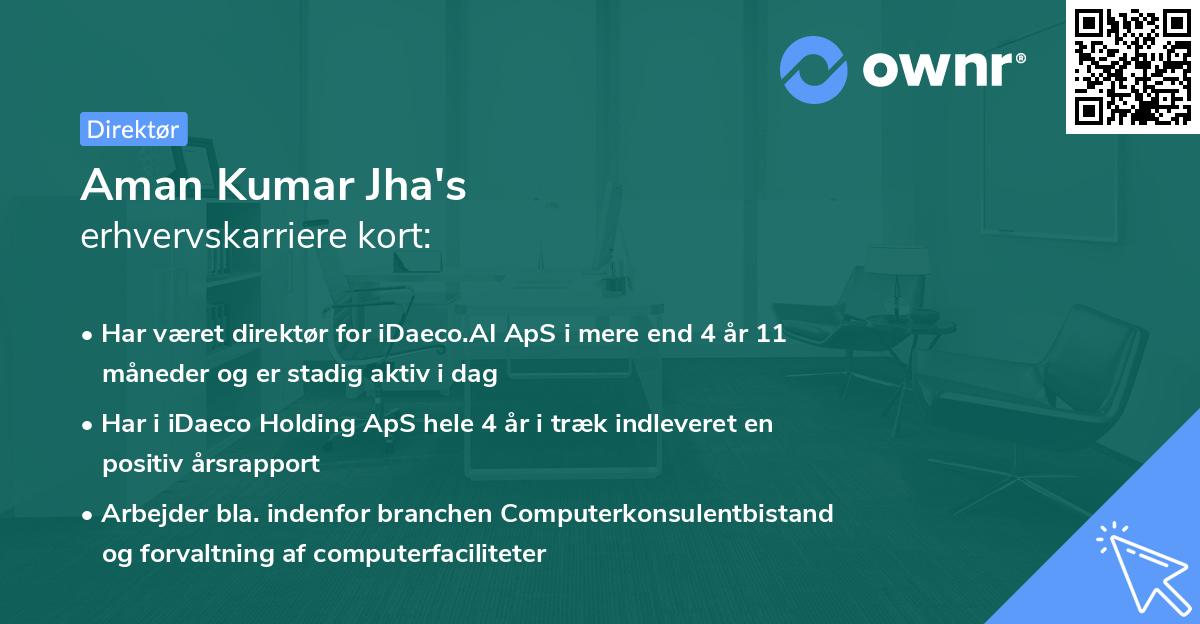 Aman Kumar Jha's erhvervskarriere kort