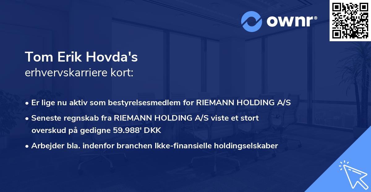 Tom Erik Hovda's erhvervskarriere kort