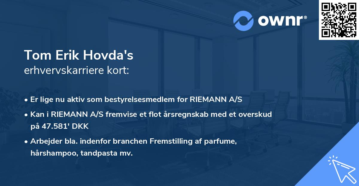 Tom Erik Hovda's erhvervskarriere kort