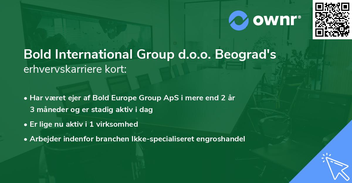Bold International Group d.o.o. Beograd's erhvervskarriere kort