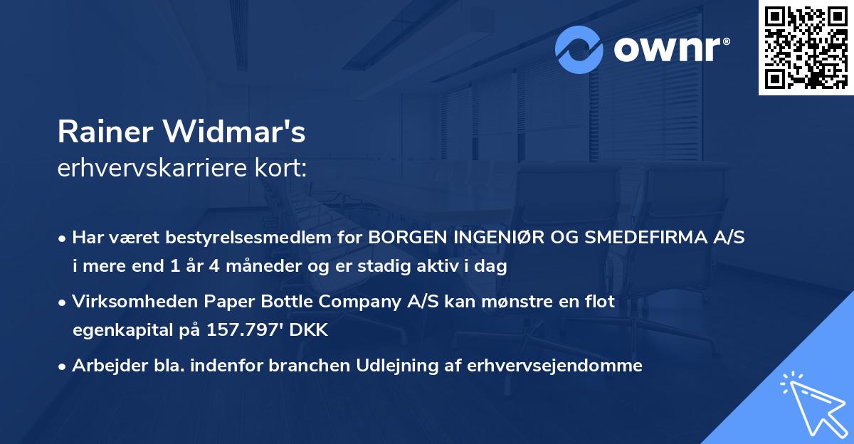 Rainer Widmar's erhvervskarriere kort