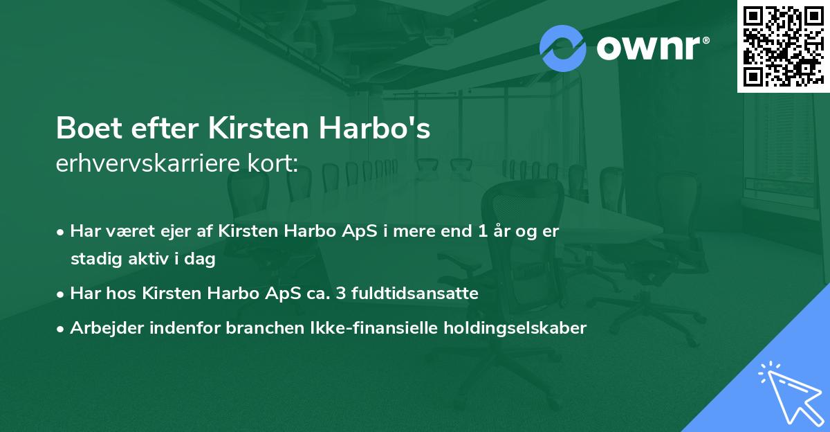 Boet efter Kirsten Harbo's erhvervskarriere kort