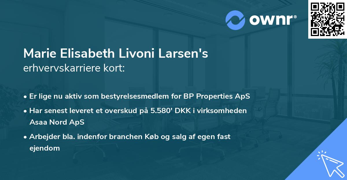 Marie Elisabeth Livoni Larsen's erhvervskarriere kort