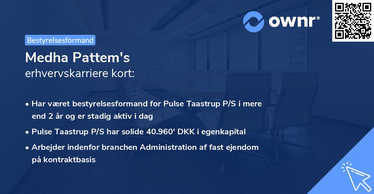 Medha Pattem's erhvervskarriere kort