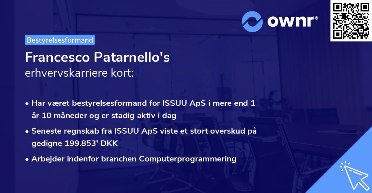 Francesco Patarnello's erhvervskarriere kort