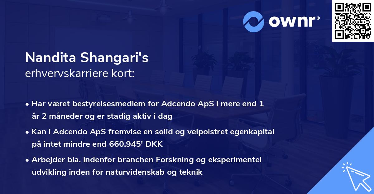 Nandita Shangari's erhvervskarriere kort