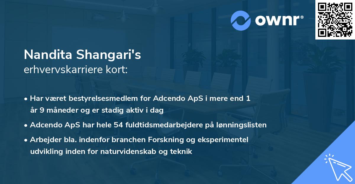 Nandita Shangari's erhvervskarriere kort
