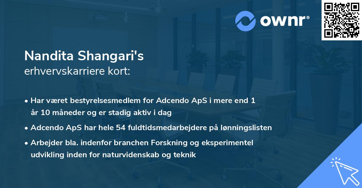 Nandita Shangari's erhvervskarriere kort