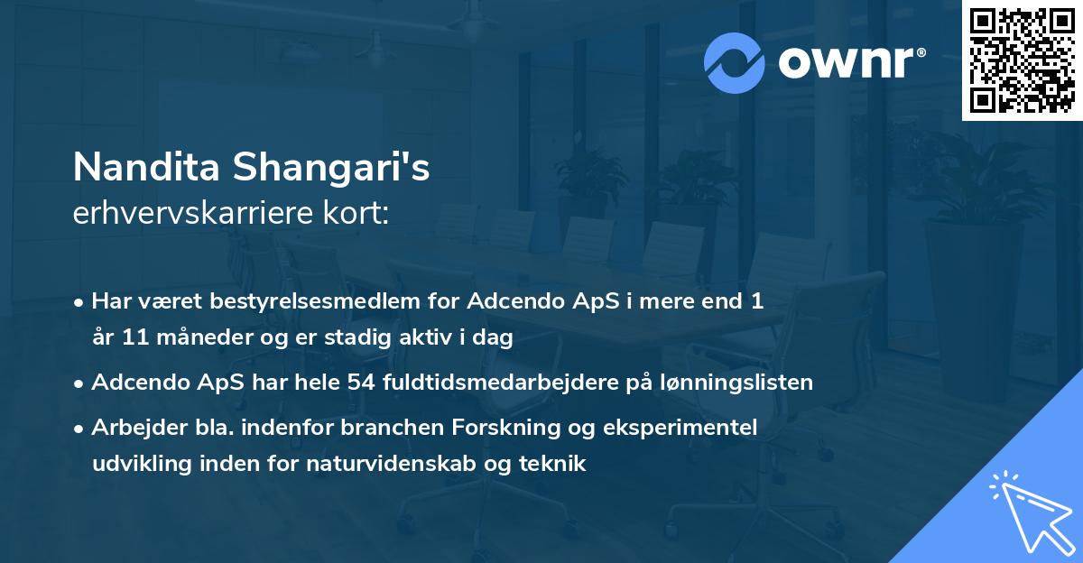 Nandita Shangari's erhvervskarriere kort