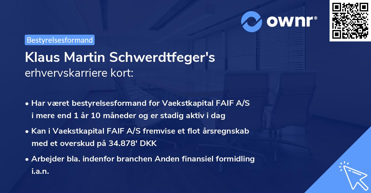 Klaus Martin Schwerdtfeger's erhvervskarriere kort