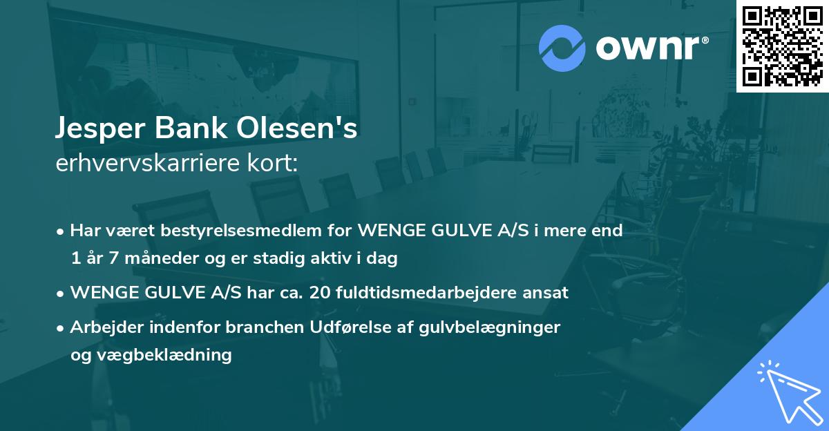 Jesper Bank Olesen's erhvervskarriere kort