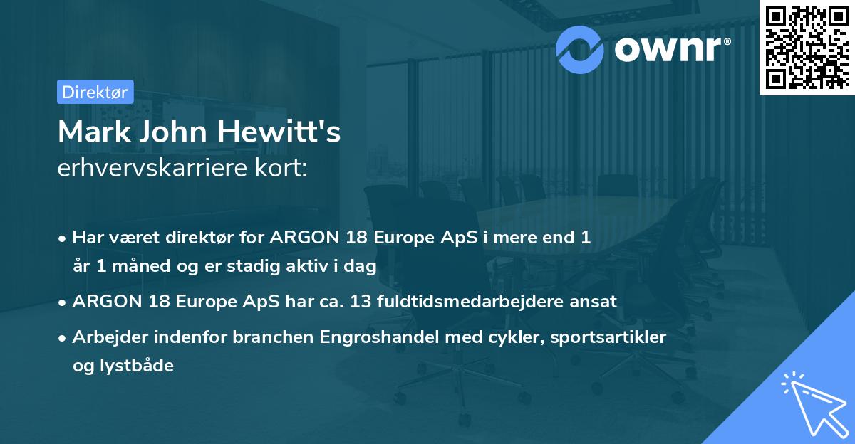 Mark John Hewitt's erhvervskarriere kort