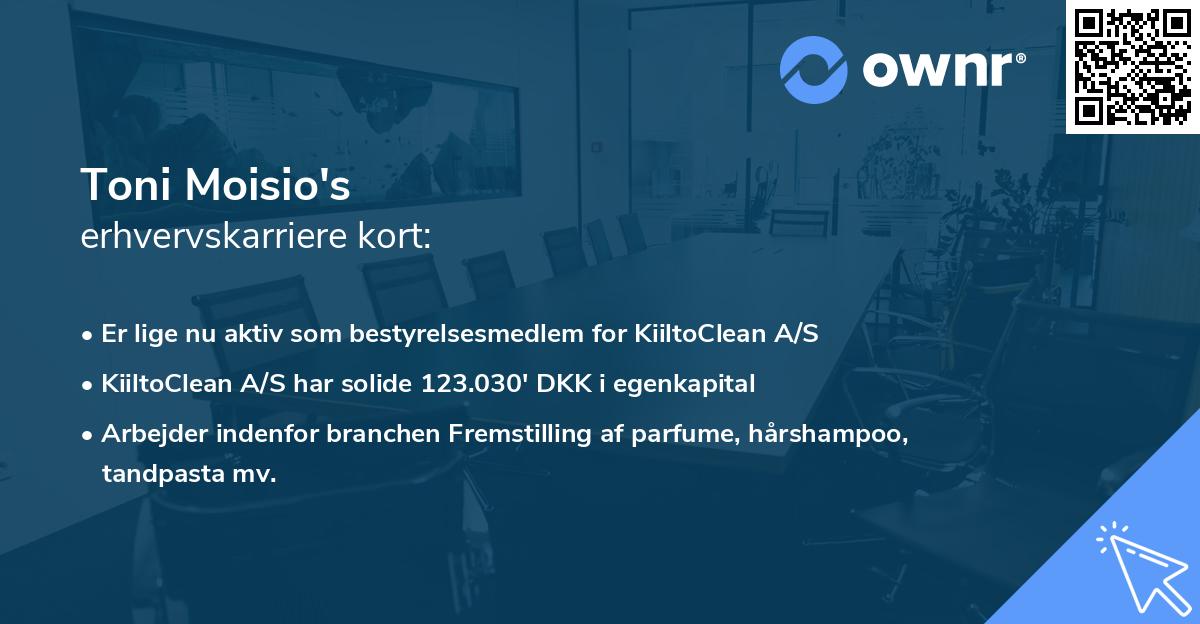 Toni Moisio's erhvervskarriere kort
