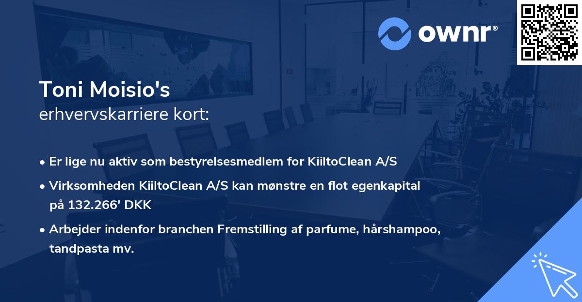 Toni Moisio's erhvervskarriere kort